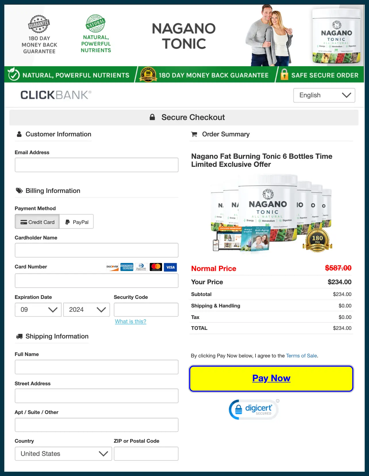 Nagano Tonic Official Website Secure Order Page